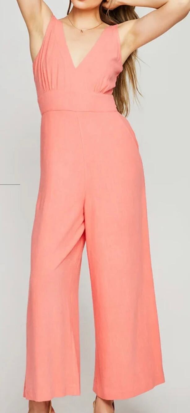 Gentle Fawn Gianna NWT $169 Small Coral Salmon linen jumpsuit cut out back